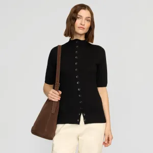Charlotte Wool Button Short-Sleeve Sweater