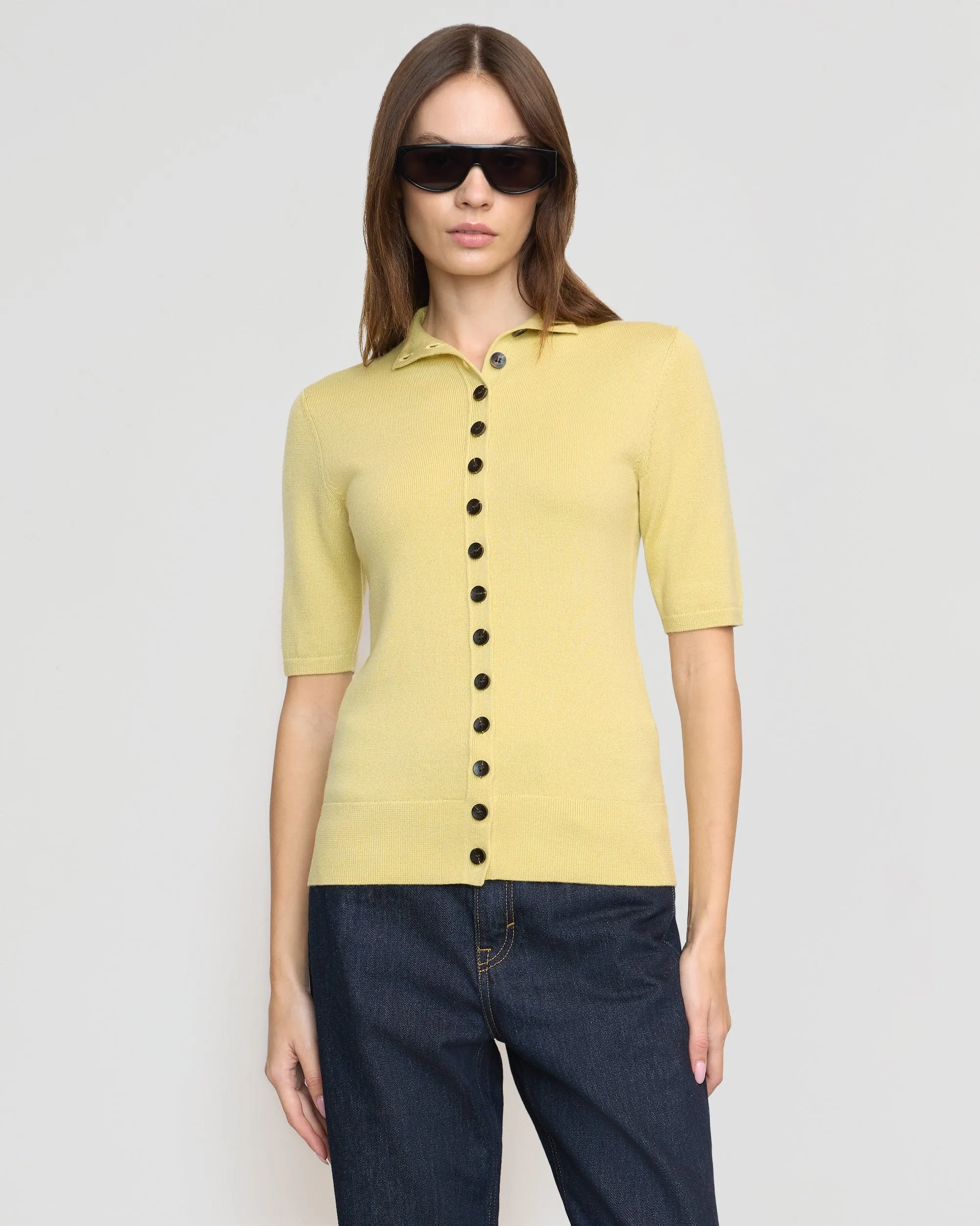 Charlotte Wool Button Short-Sleeve Sweater