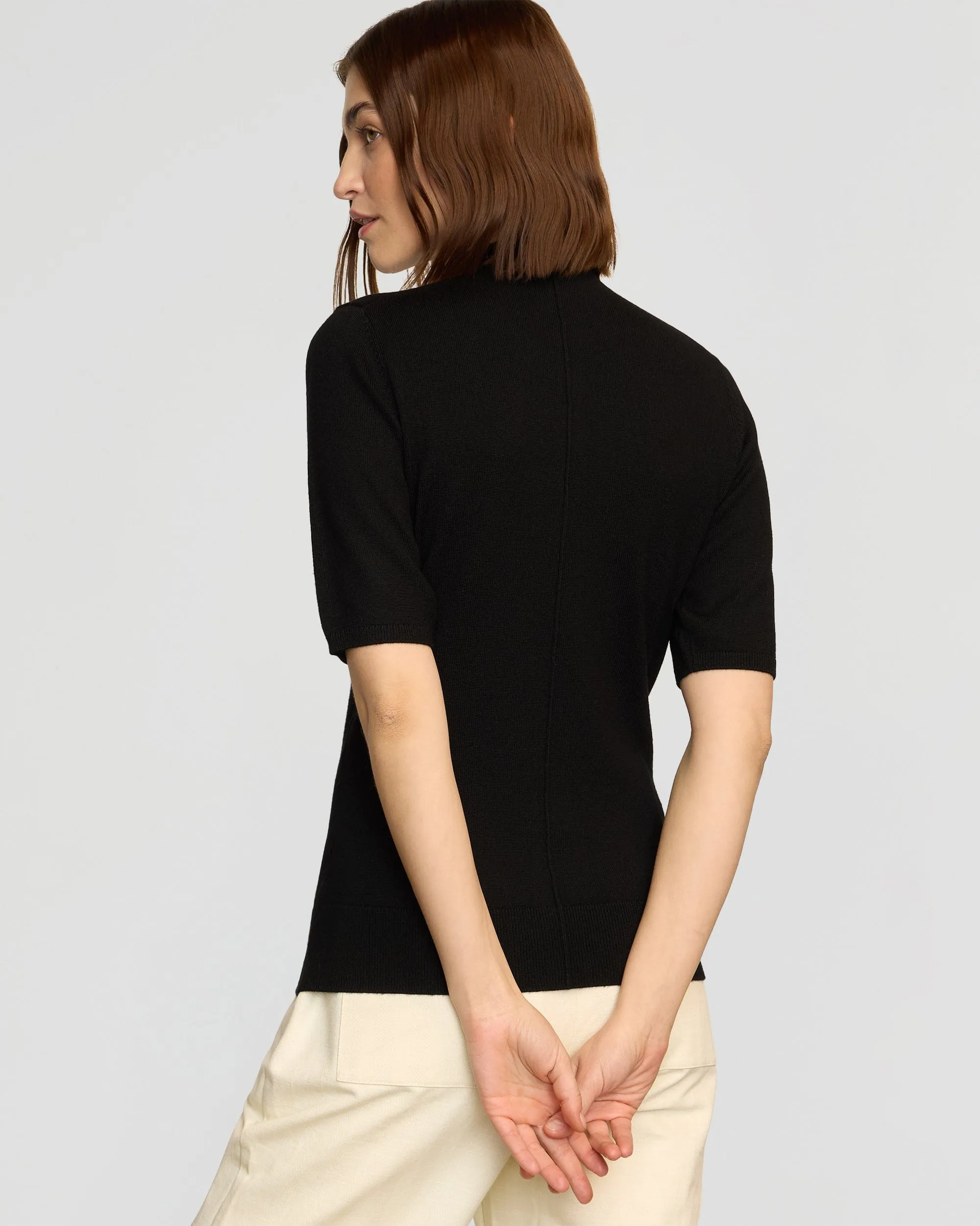 Charlotte Wool Button Short-Sleeve Sweater