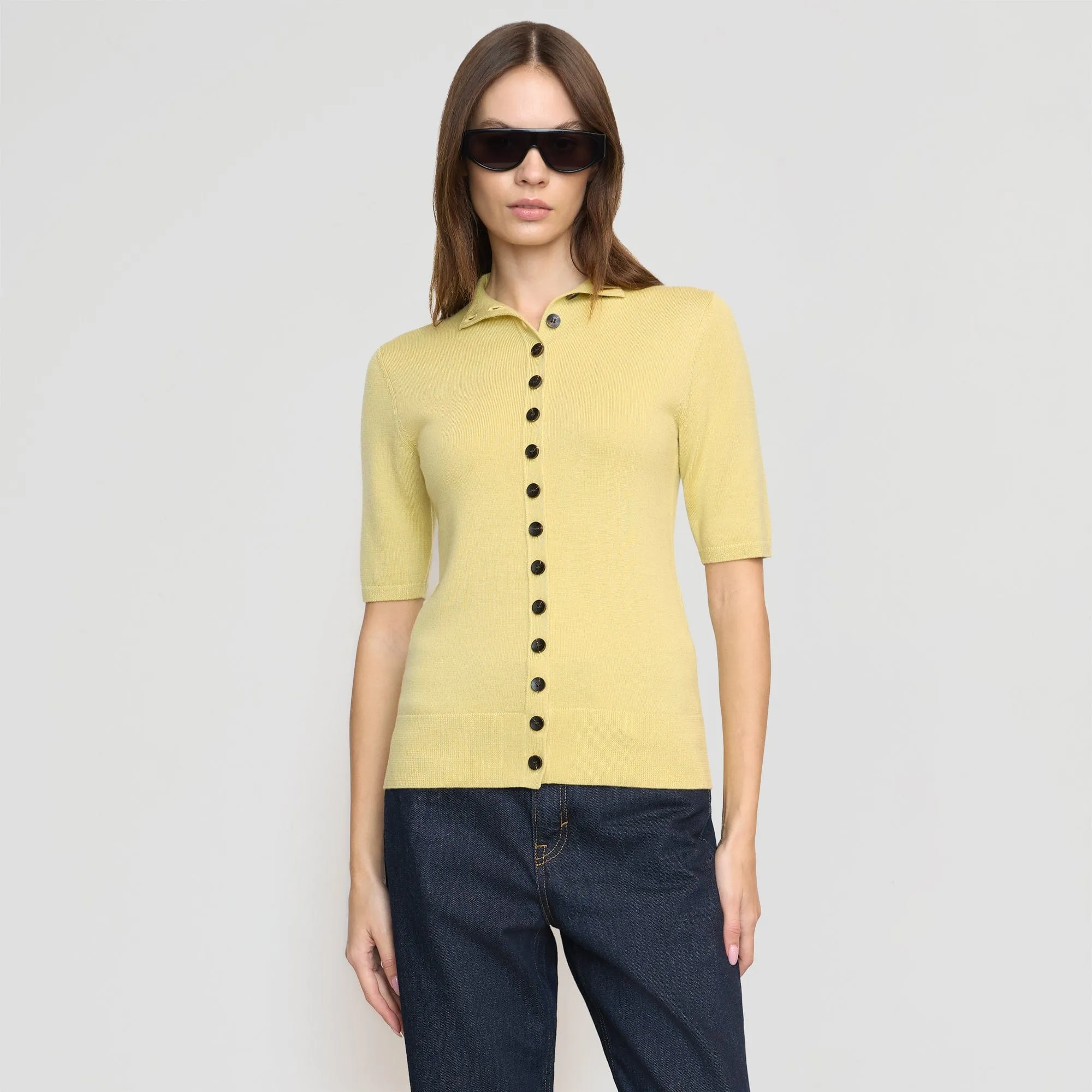 Charlotte Wool Button Short-Sleeve Sweater