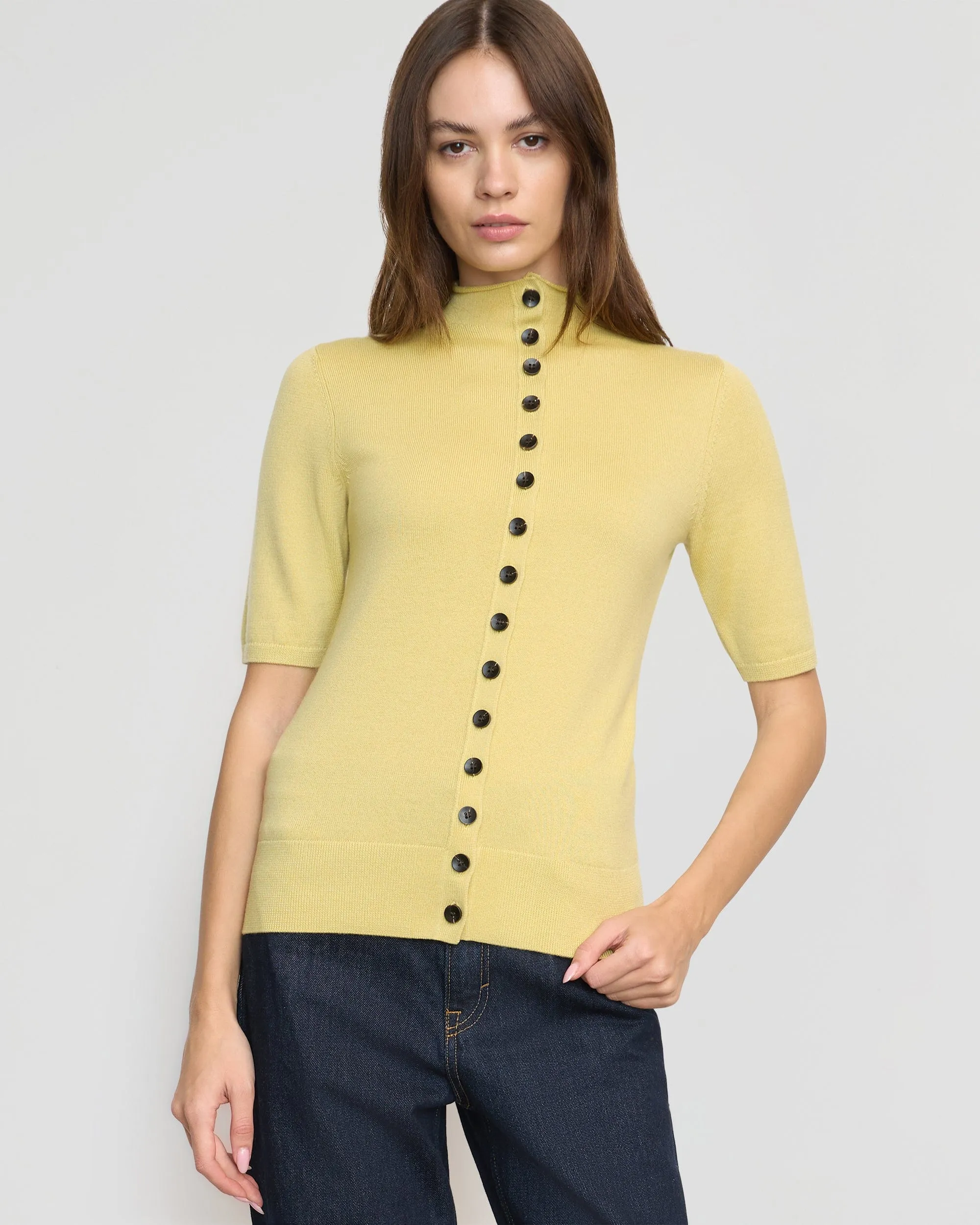 Charlotte Wool Button Short-Sleeve Sweater
