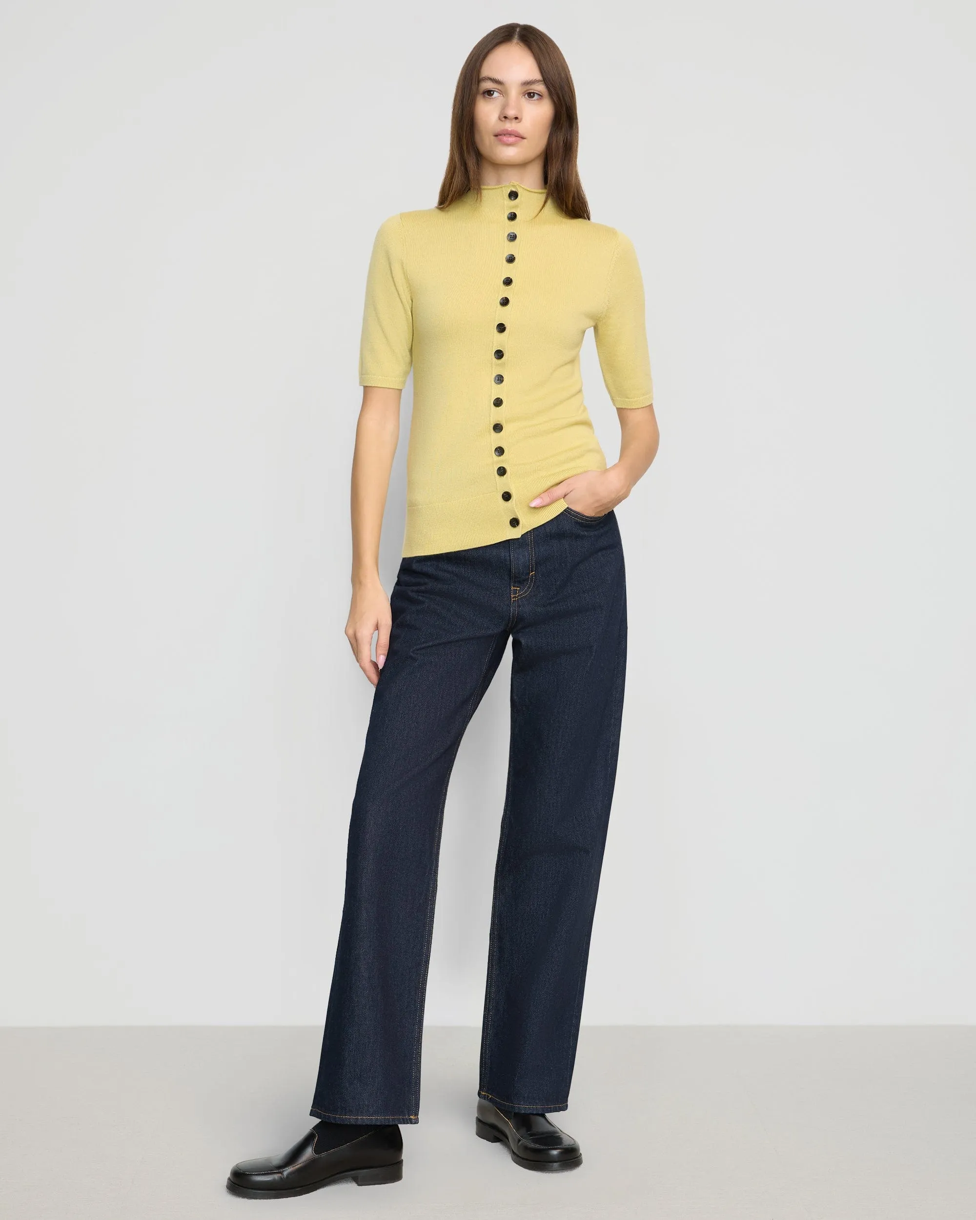 Charlotte Wool Button Short-Sleeve Sweater