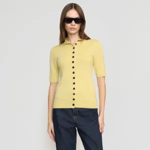 Charlotte Wool Button Short-Sleeve Sweater
