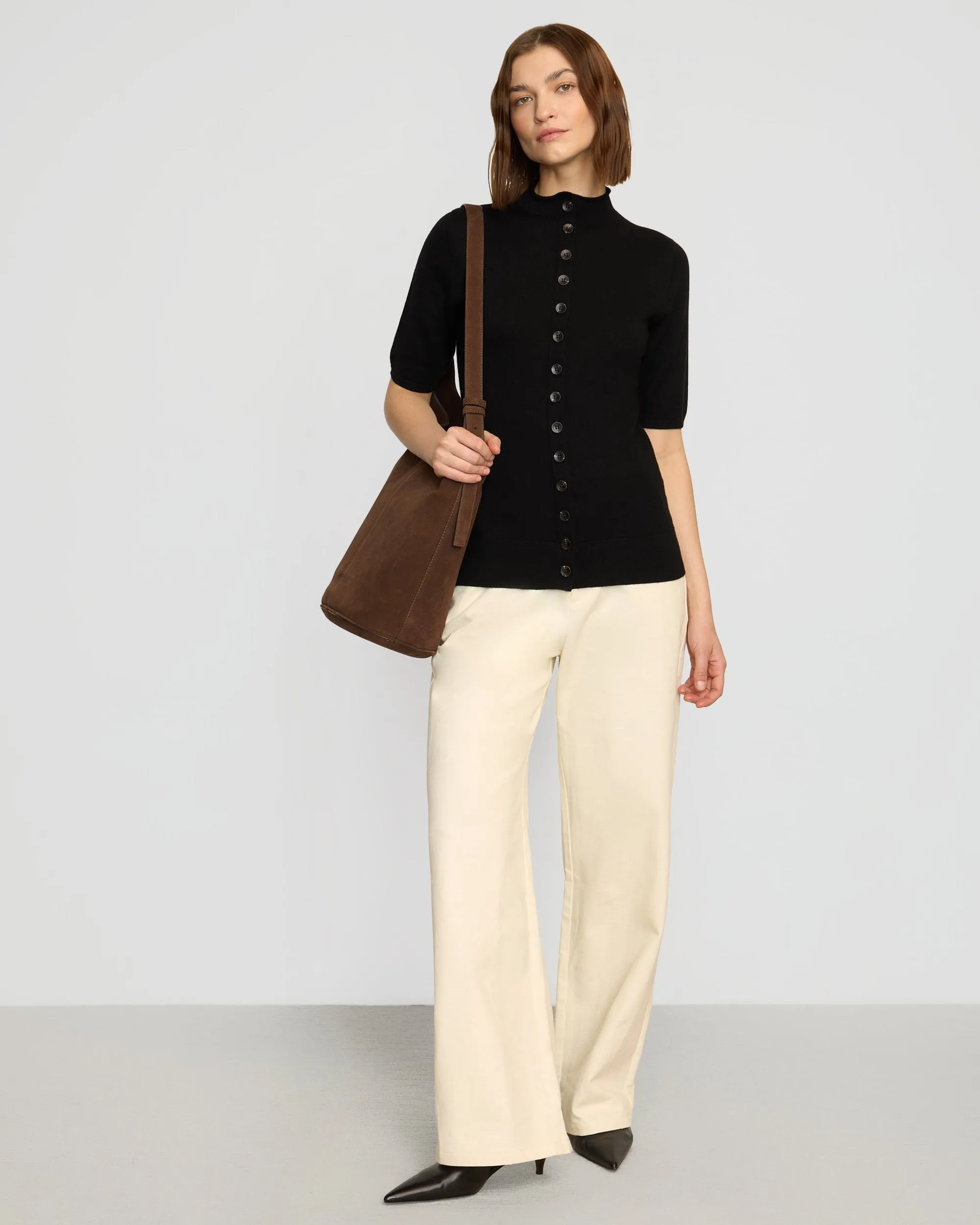 Charlotte Wool Button Short-Sleeve Sweater