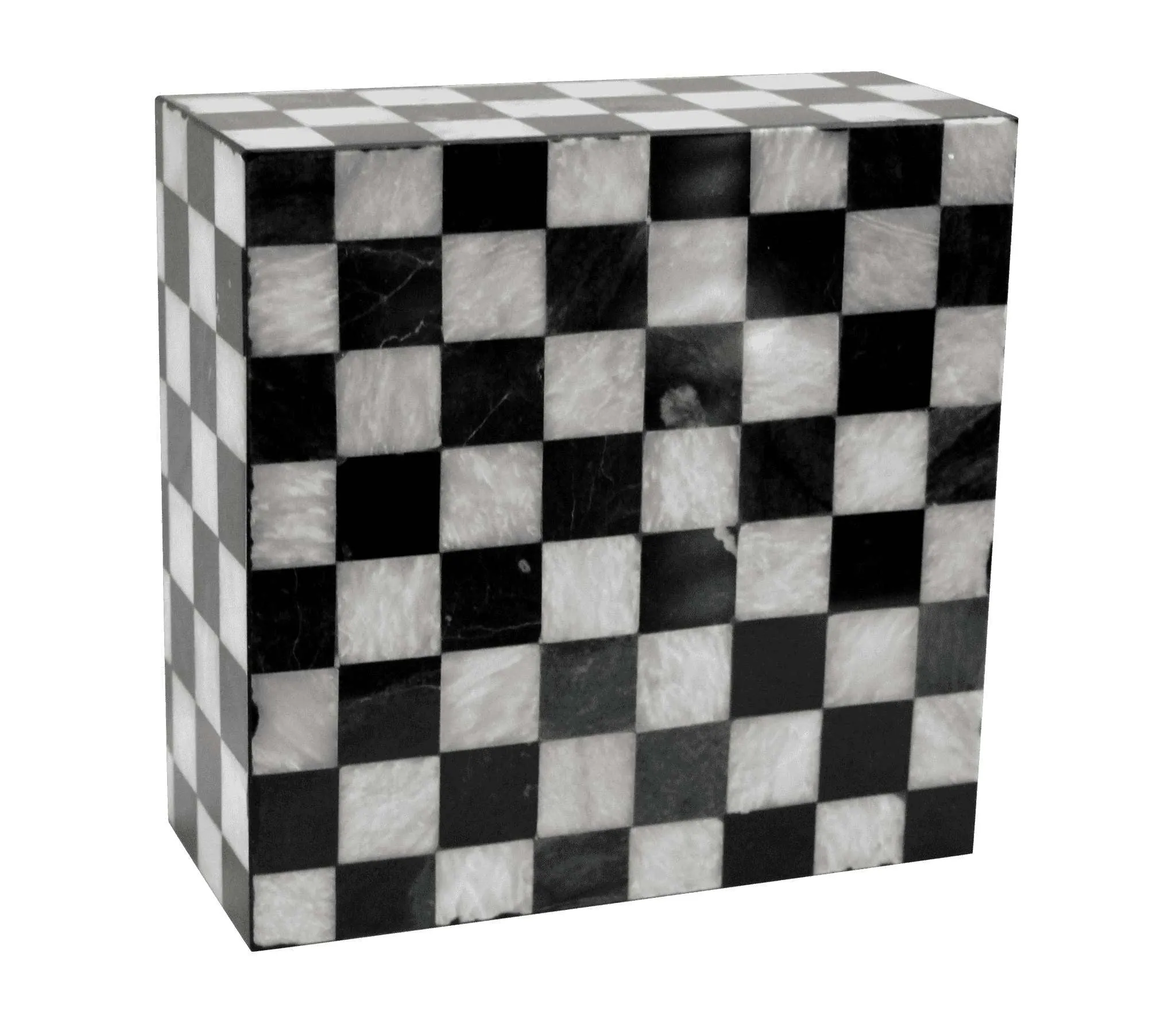 Checkered Marble Cremation Urn in Black and White