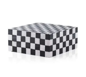 Checkered Marble Cremation Urn in Black and White
