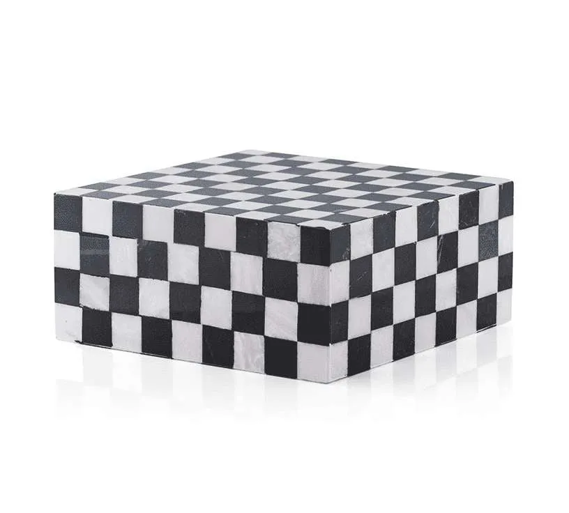 Checkered Marble Cremation Urn in Black and White