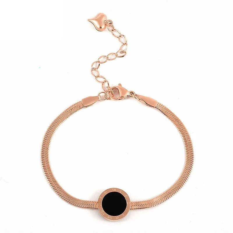 Chic Roman Numeral Charm Flat Snake Chain Bracelet for Women - Stylish Party Jewelry