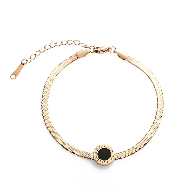 Chic Roman Numeral Charm Flat Snake Chain Bracelet for Women - Stylish Party Jewelry