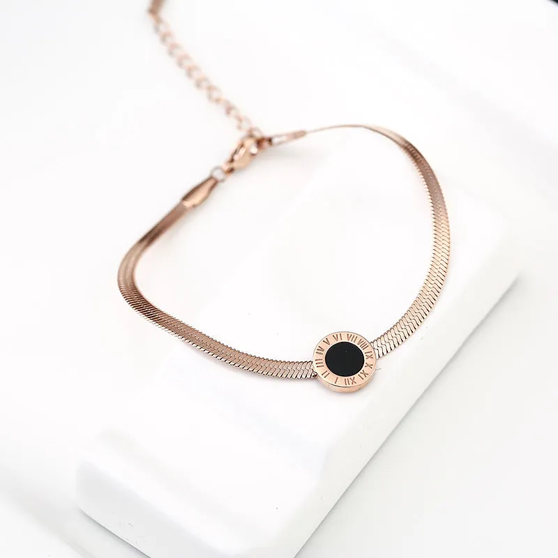 Chic Roman Numeral Charm Flat Snake Chain Bracelet for Women - Stylish Party Jewelry