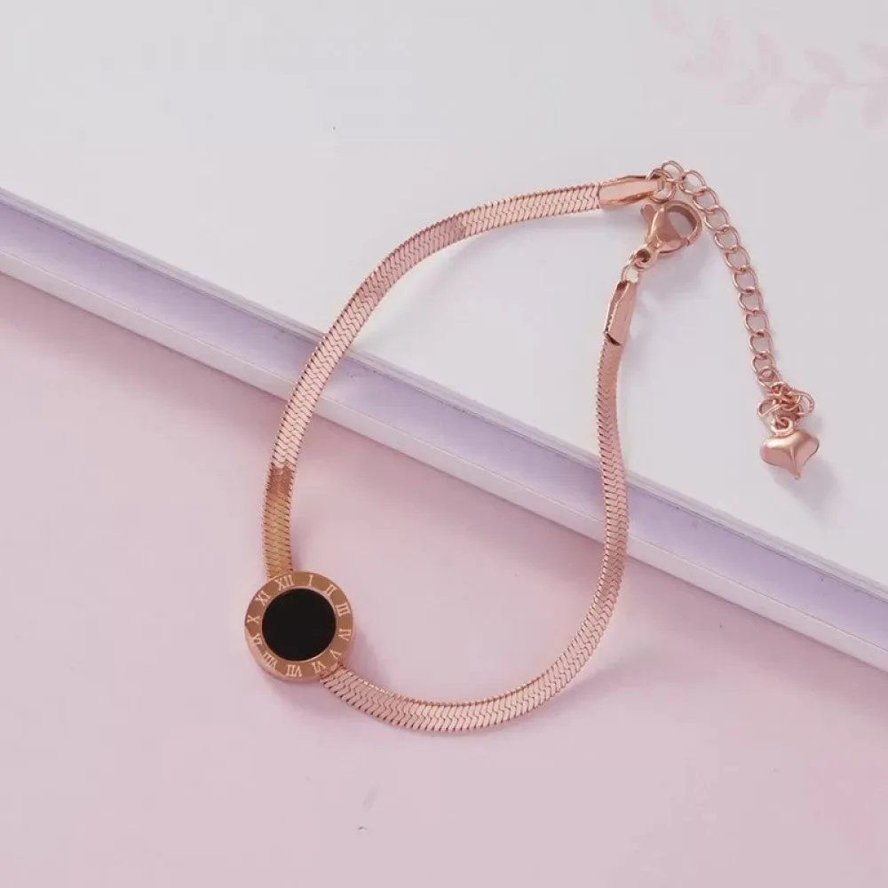 Chic Roman Numeral Charm Flat Snake Chain Bracelet for Women - Stylish Party Jewelry
