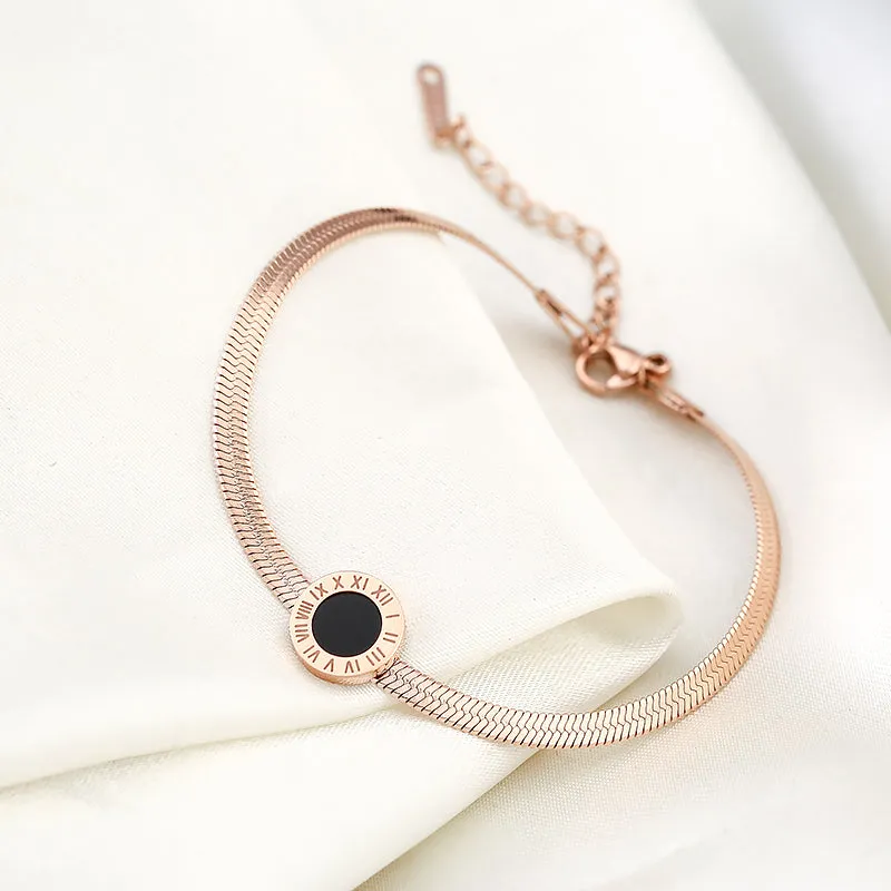 Chic Roman Numeral Charm Flat Snake Chain Bracelet for Women - Stylish Party Jewelry