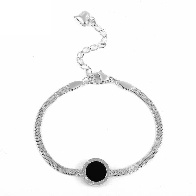 Chic Roman Numeral Charm Flat Snake Chain Bracelet for Women - Stylish Party Jewelry