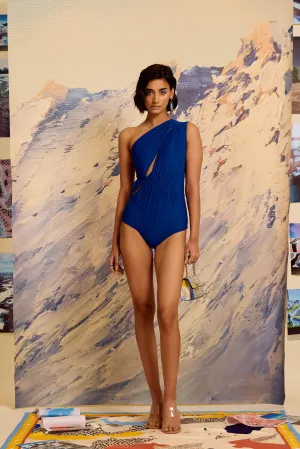 Cobalt Draped Slash Maillot