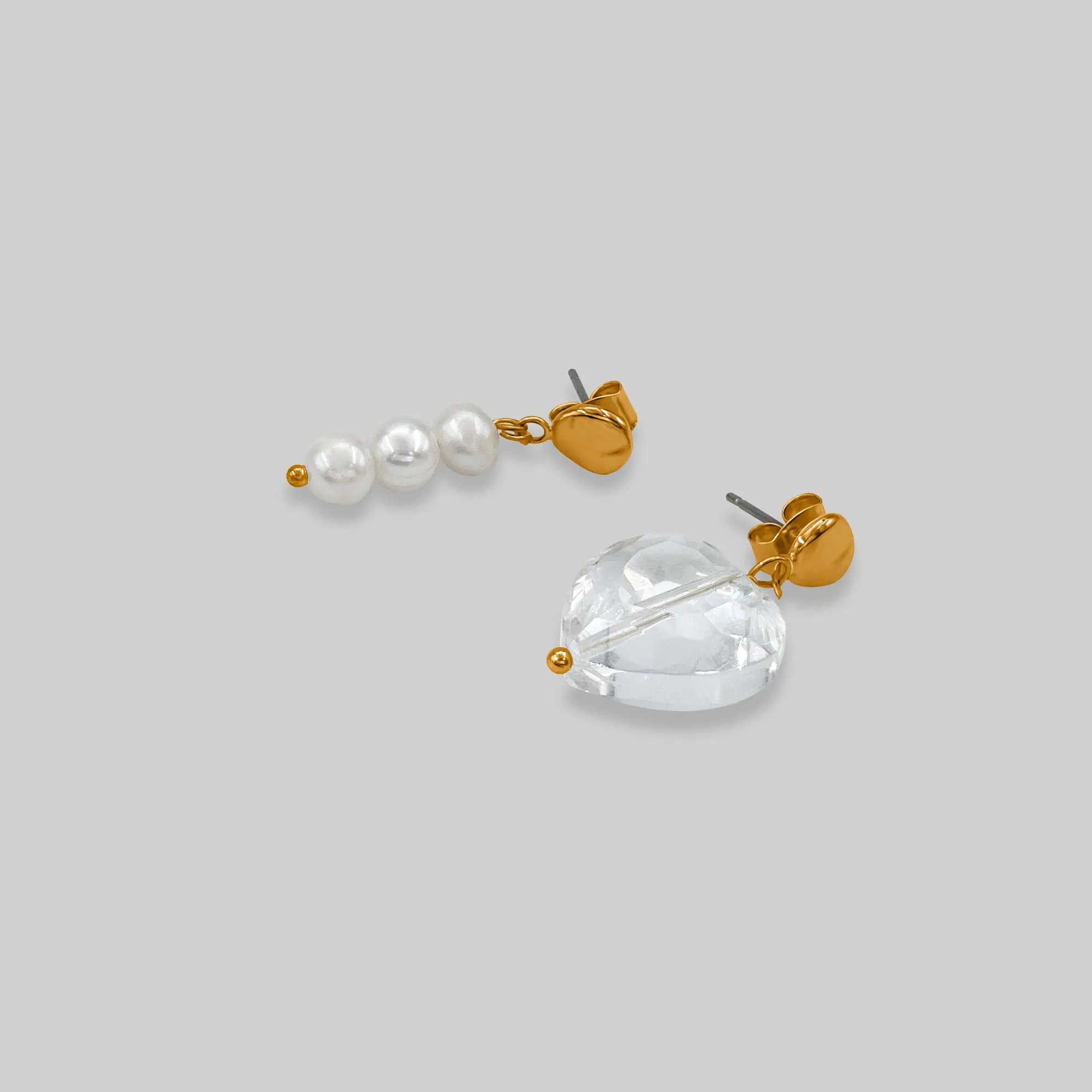 Crystal Heart Pearl Drop Earrings