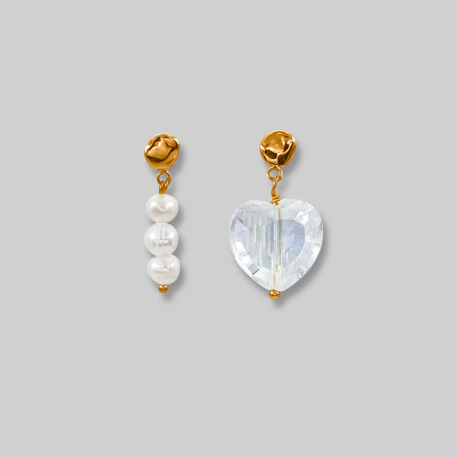 Crystal Heart Pearl Drop Earrings