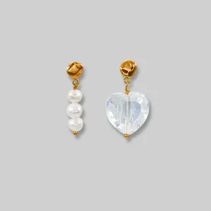 Crystal Heart Pearl Drop Earrings