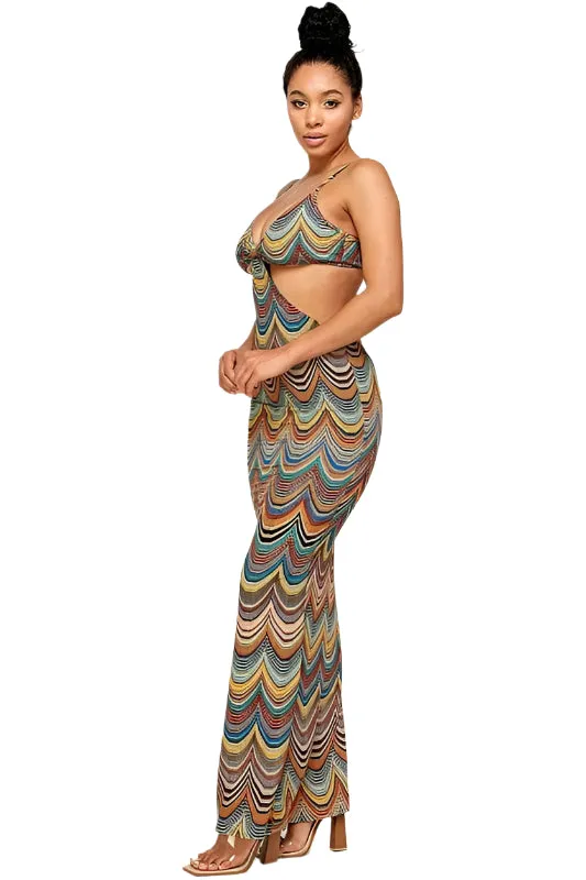 Cutout Print Maxi Dress