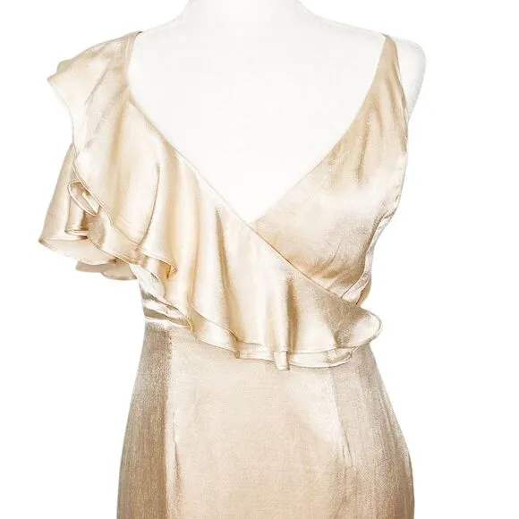 Do   Be Ivory Blush Dress Ruffles and Thin Shoulder Straps Plunging V Neck Small