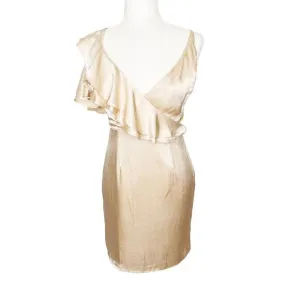 Do   Be Ivory Blush Dress Ruffles and Thin Shoulder Straps Plunging V Neck Small