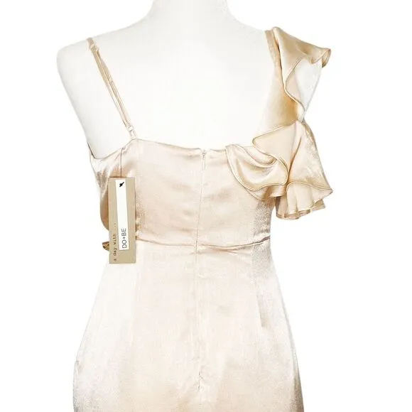 Do   Be Ivory Blush Dress Ruffles and Thin Shoulder Straps Plunging V Neck Small