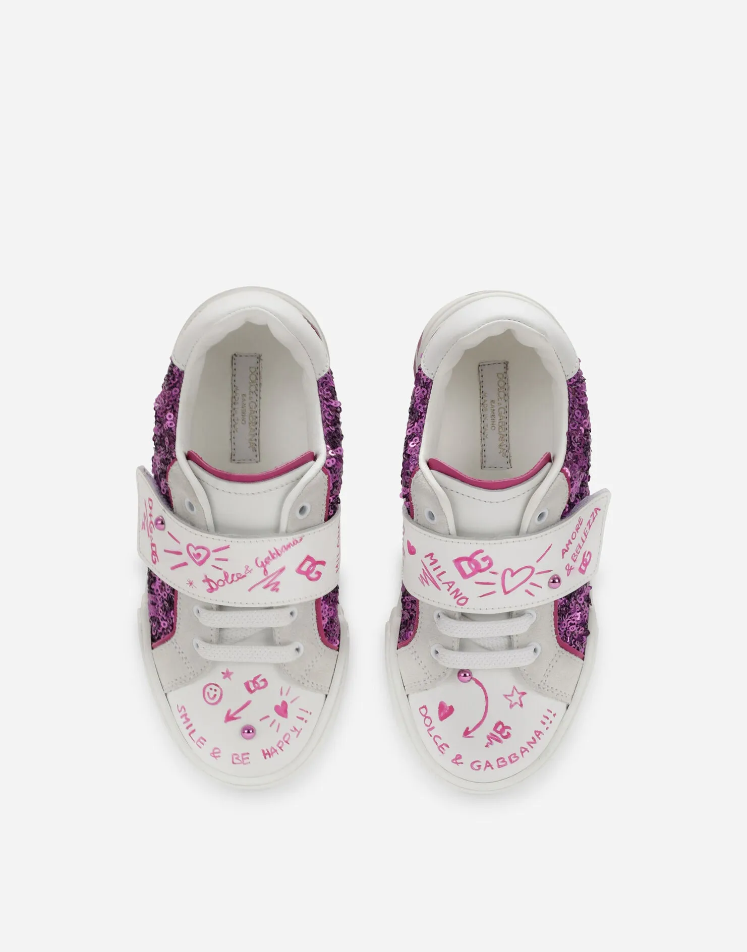 DOLCE & GABBANA KIDS SEQUINED PORTOFINO SNEAKER WHITE MULTICOLOR