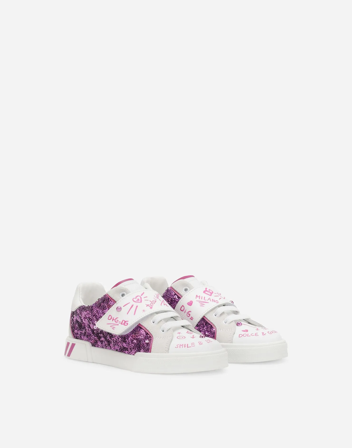 DOLCE & GABBANA KIDS SEQUINED PORTOFINO SNEAKER WHITE MULTICOLOR
