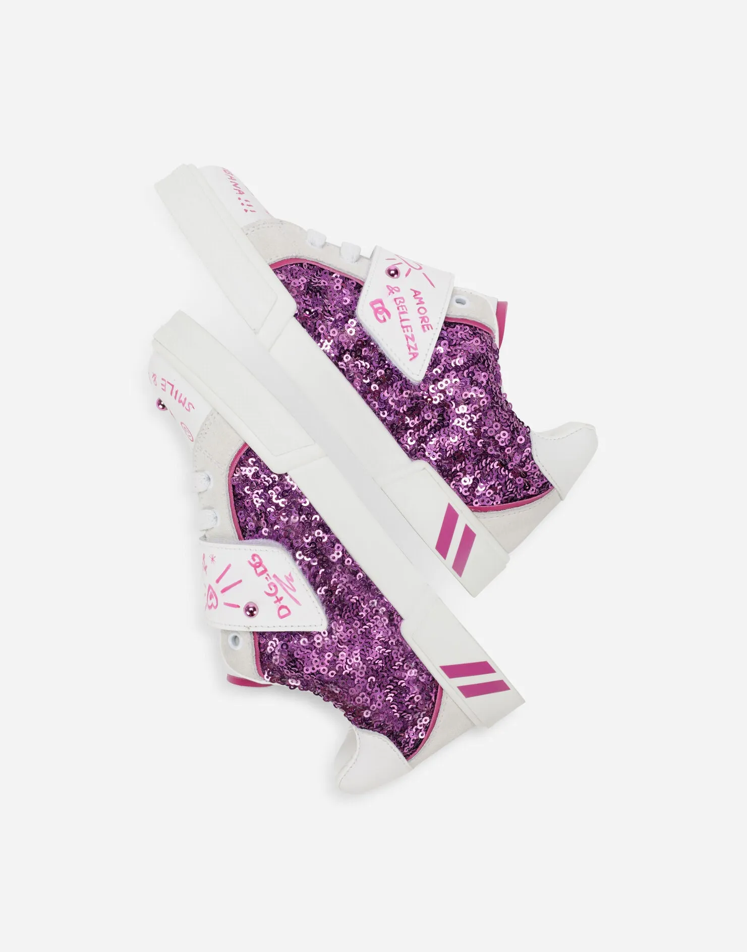 DOLCE & GABBANA KIDS SEQUINED PORTOFINO SNEAKER WHITE MULTICOLOR