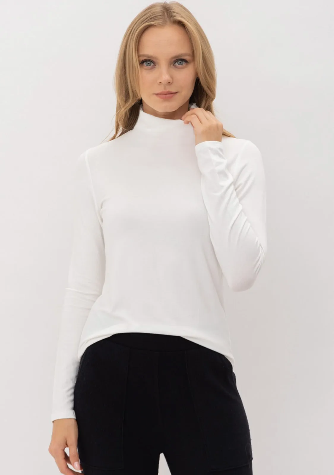 Double Layered Mock Neck L/S Top Shorter Body