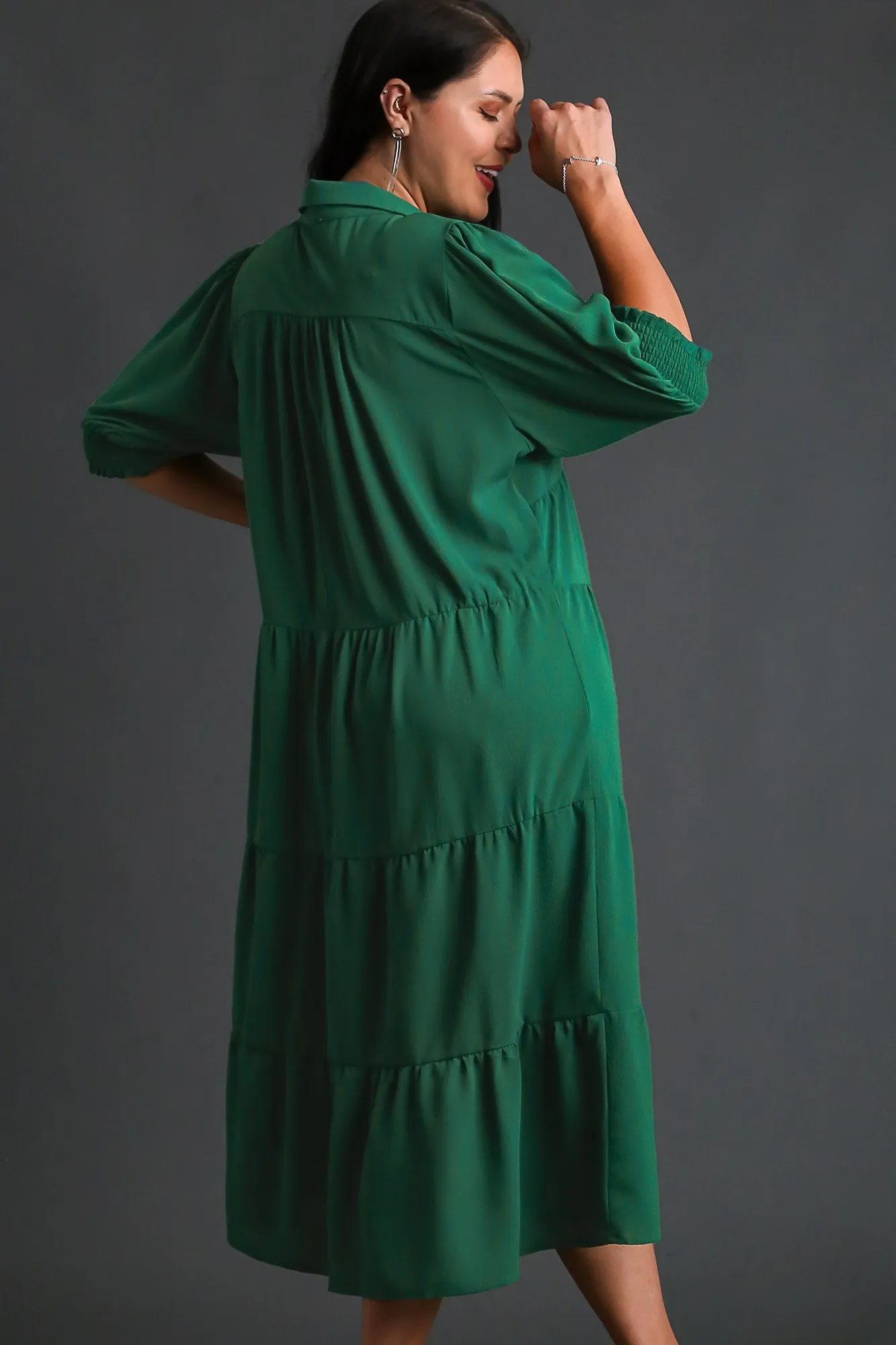 Edie Forest Green Collared Tiered Dress