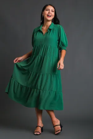 Edie Forest Green Collared Tiered Dress