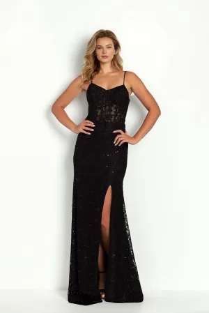 Elegant Spaghetti Straps Black Long Prom Dress with Slit