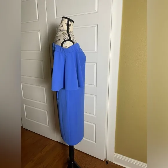 Eliza J Blue off the shoulder sheath dress