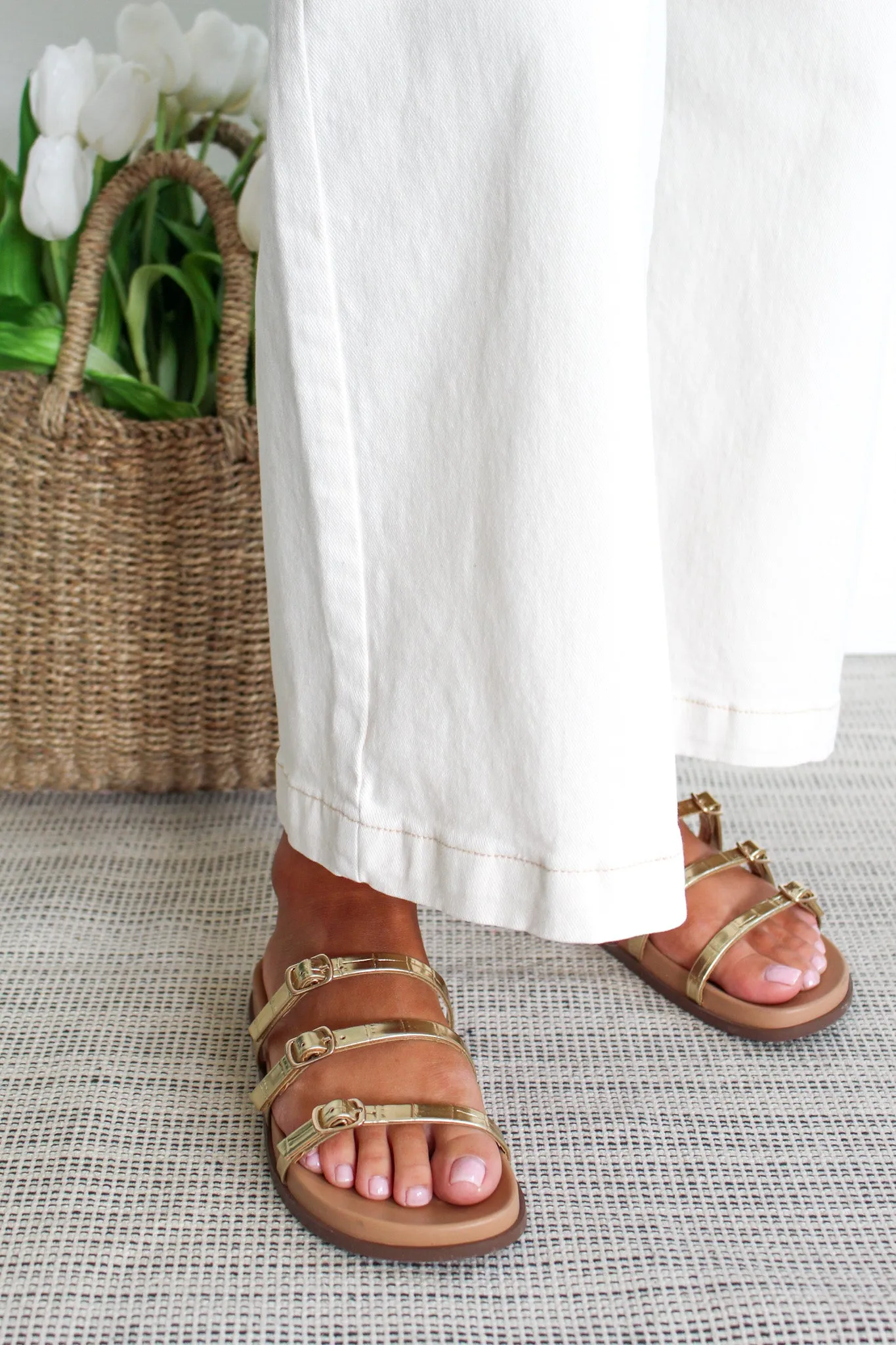 Elvina Three Strap Sandal • Gold