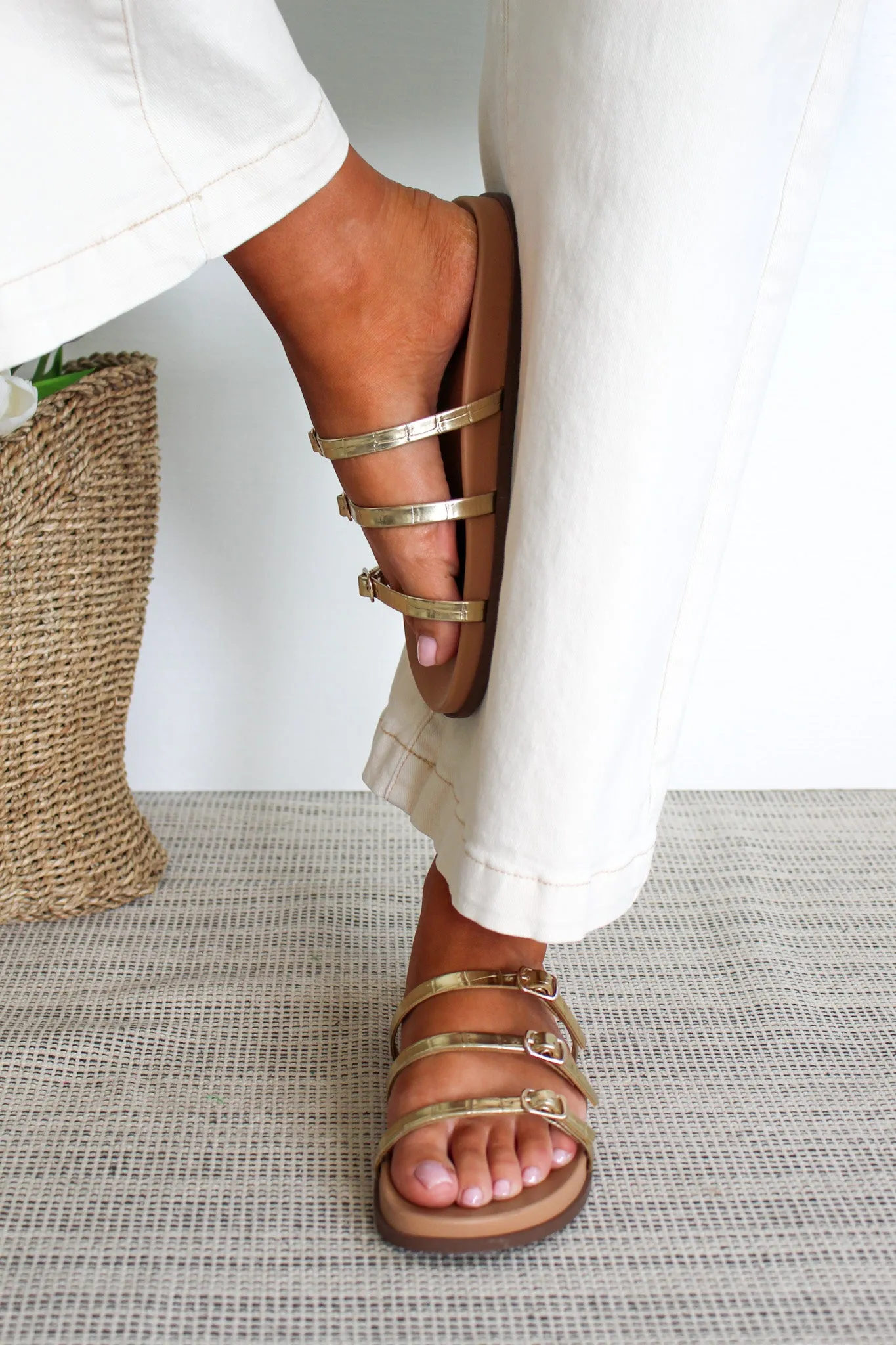 Elvina Three Strap Sandal • Gold