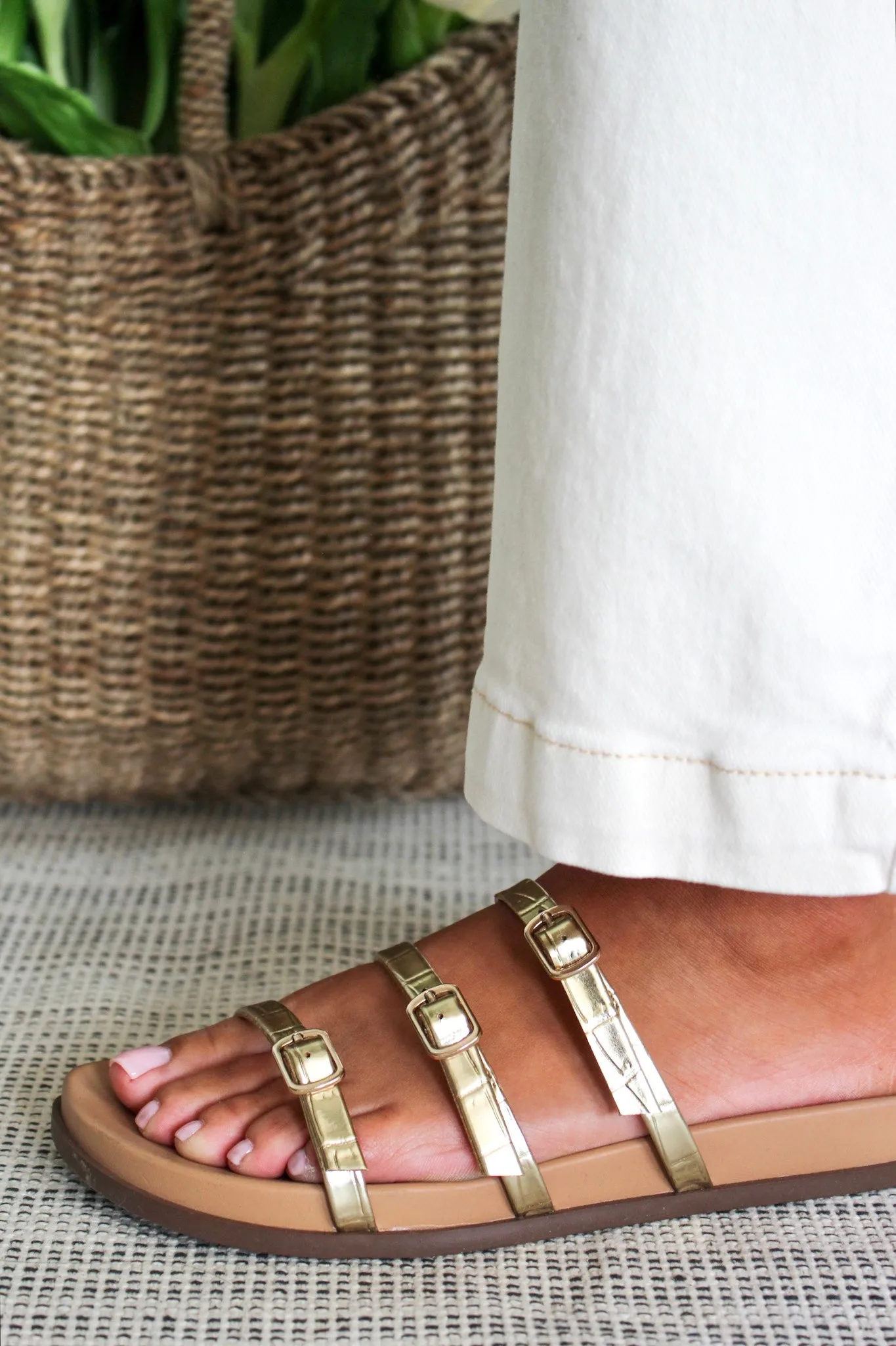 Elvina Three Strap Sandal • Gold