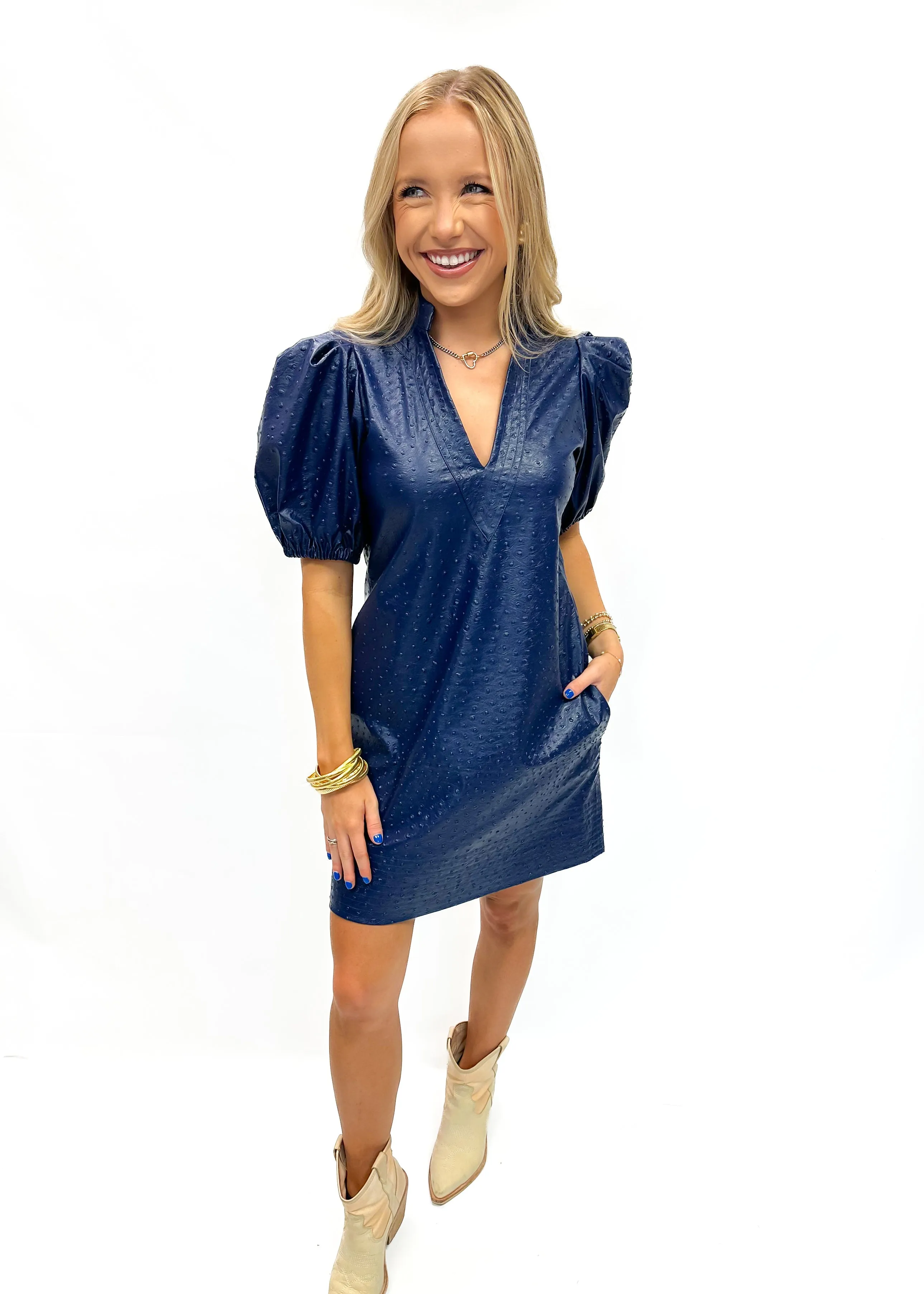 Emily McCarthy Hampton Mini - Navy Vegan Ostrich Leather