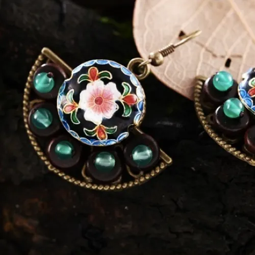 Enamel Folding Fan Earrings