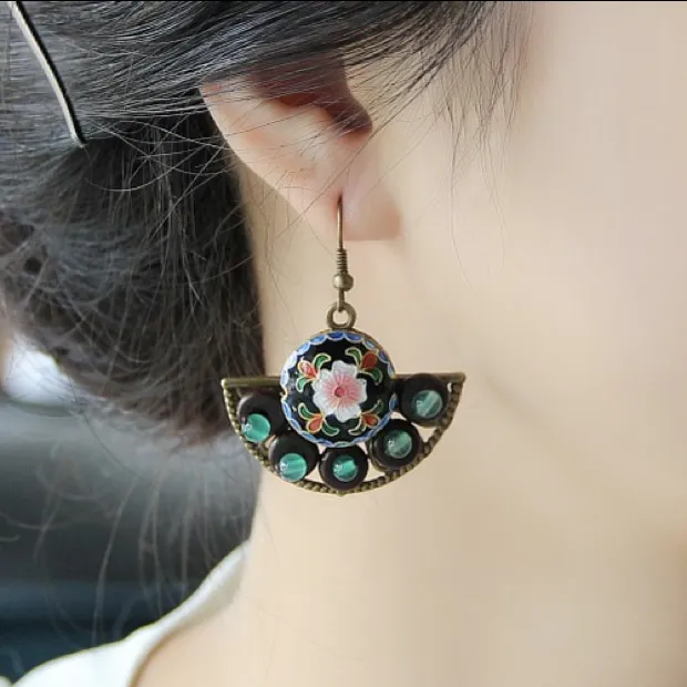 Enamel Folding Fan Earrings