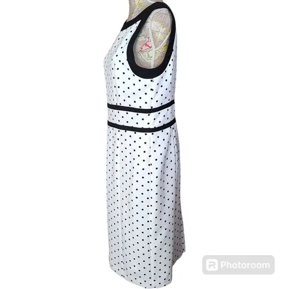 Evan Picone Black Label Size 12 Classy Preppy White Black Polka Dot Sheath Dress