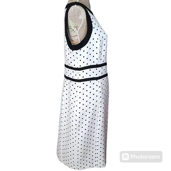 Evan Picone Black Label Size 12 Classy Preppy White Black Polka Dot Sheath Dress