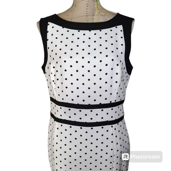 Evan Picone Black Label Size 12 Classy Preppy White Black Polka Dot Sheath Dress