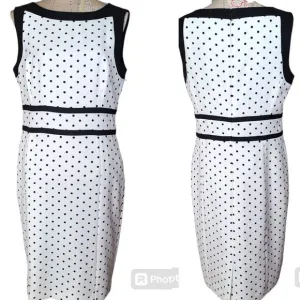 Evan Picone Black Label Size 12 Classy Preppy White Black Polka Dot Sheath Dress