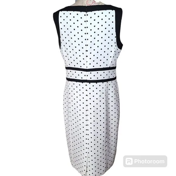 Evan Picone Black Label Size 12 Classy Preppy White Black Polka Dot Sheath Dress
