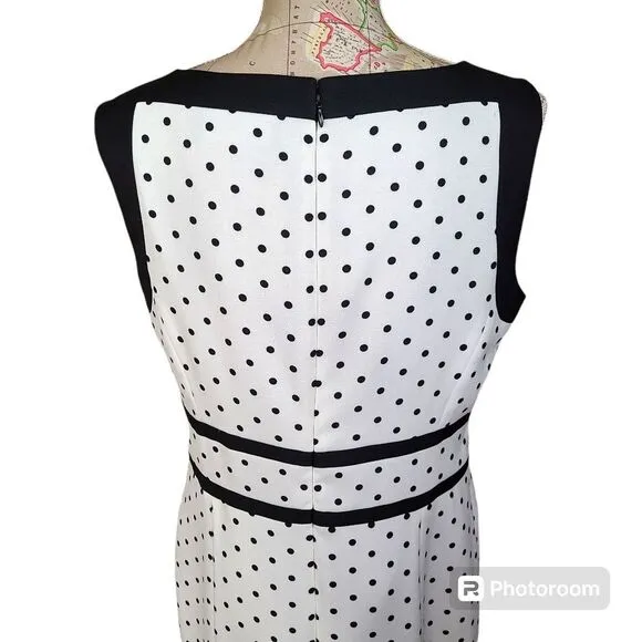 Evan Picone Black Label Size 12 Classy Preppy White Black Polka Dot Sheath Dress