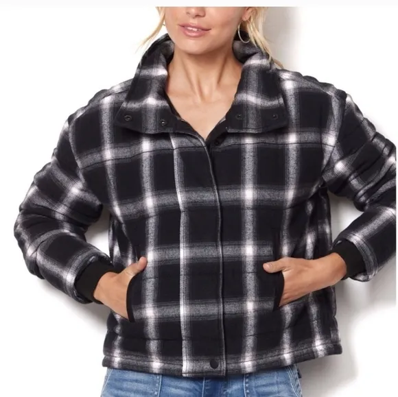 Evereve Lucy Plaid Jacket Cropped Quilted Size Small