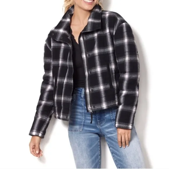 Evereve Lucy Plaid Jacket Cropped Quilted Size Small