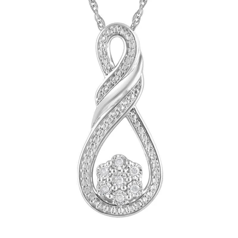 Fancy Flower Swirl Necklace with 0.08ct of Diamonds in Sterling Silver