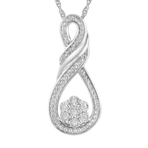 Fancy Flower Swirl Necklace with 0.08ct of Diamonds in Sterling Silver