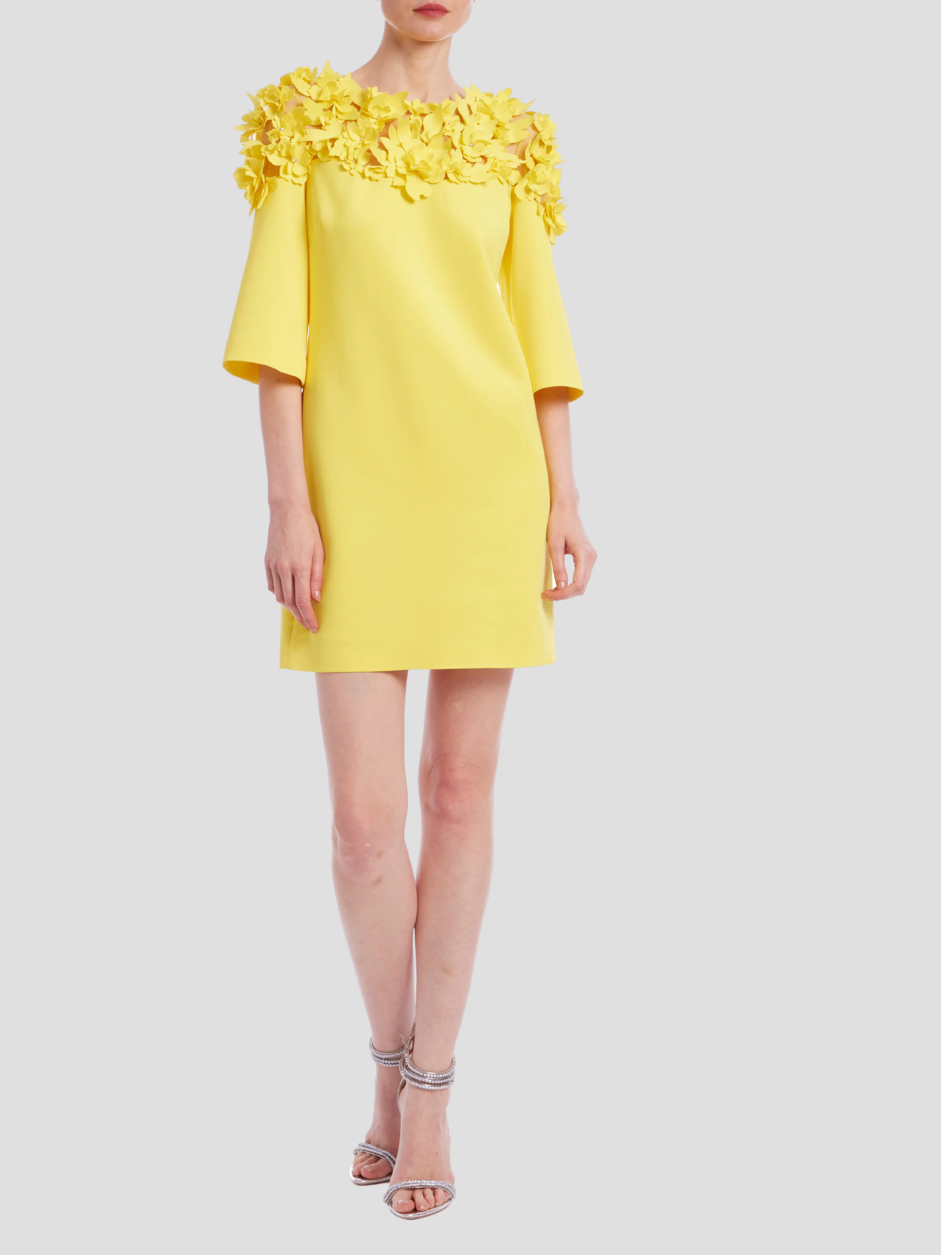 Floral Laser Yoke Dress in Yellow
